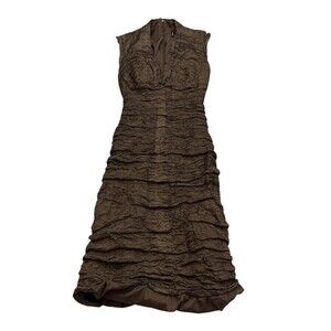 Vintage NICOLE MILLER Bodycon Cocktail Dress Ruched Metallic Bronze Brown Size 2